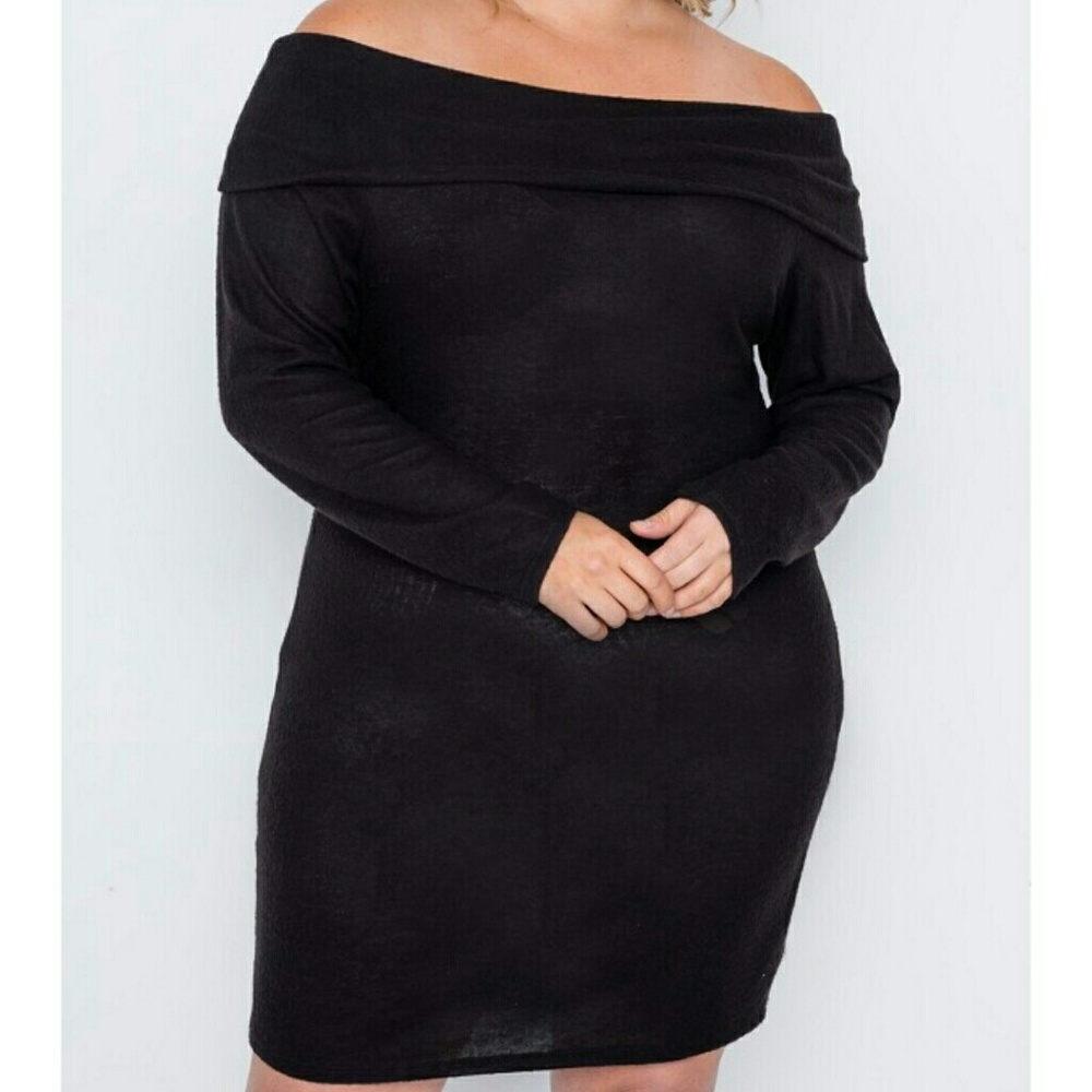 PLUS Off the Shoulder Long Sleeve Dress